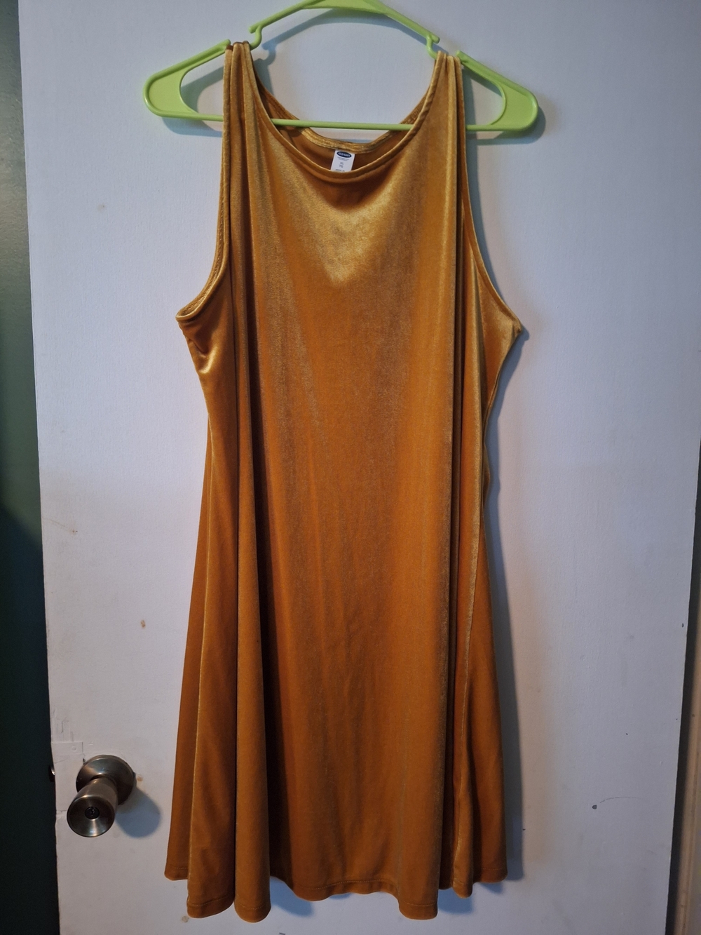 Old Navy Mustard Gold Velvet Midi Swing Dress